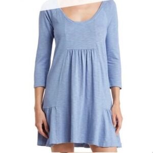 Lucky Brand Blue Cotton Blend Babydoll Dress 3/4 Sleeve Ruffle Hem M